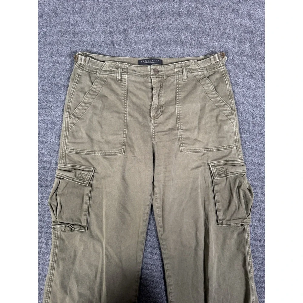 Sanctuary ReIssue Cargo Pants Womens Large Green Wide Leg Utility Adjustable - Picture 4 of 16